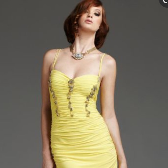 Mignon ruched full length beaded bodice back draped crisscross gown - Picture 5 of 8